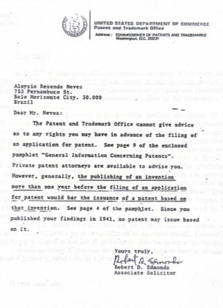 U.S. Patent Office, 1993: "Since you published your findings in 1941, no patent may issue based on it."